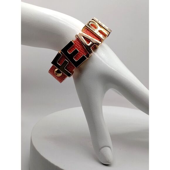 BCBGeneration FEARLESS Slide Charm Leather Snap Cuff Bracelet Pink and RoseGold - Picture 1 of 5